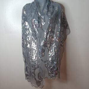 Cejon Women's Elegant Silver Sequin Shawl